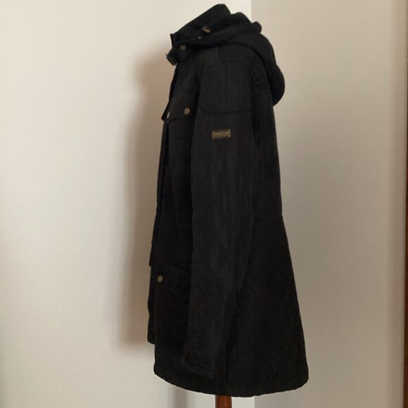 BARBOUR Arrow Quilted Removable Hooded Parka Jacket SZ 14 Black CLASSIC PREPPY - Picture 6 of 10